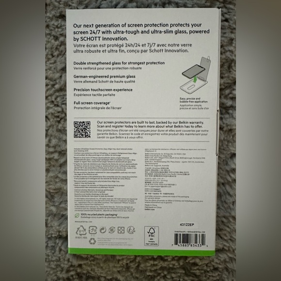 BELKIN GLASS SCREEN PROTECTOR,SPA,APPLE,14/13/13 PRO,LAS GLASS - Picture 2 of 2